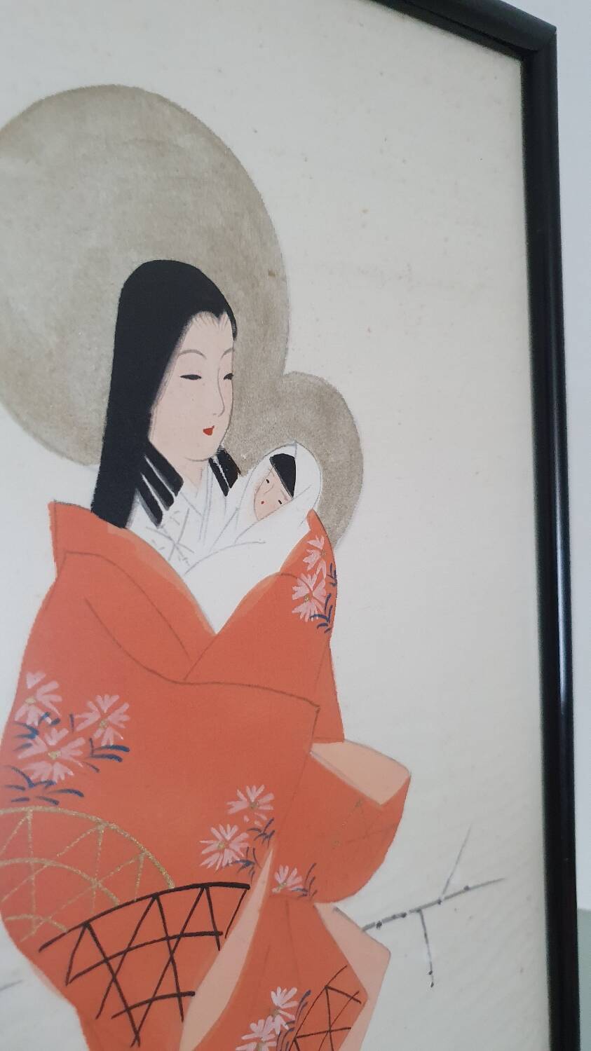 Japanese gouache painting on silk - 1930s