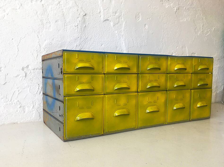 Set of vintage industrial metal drawers