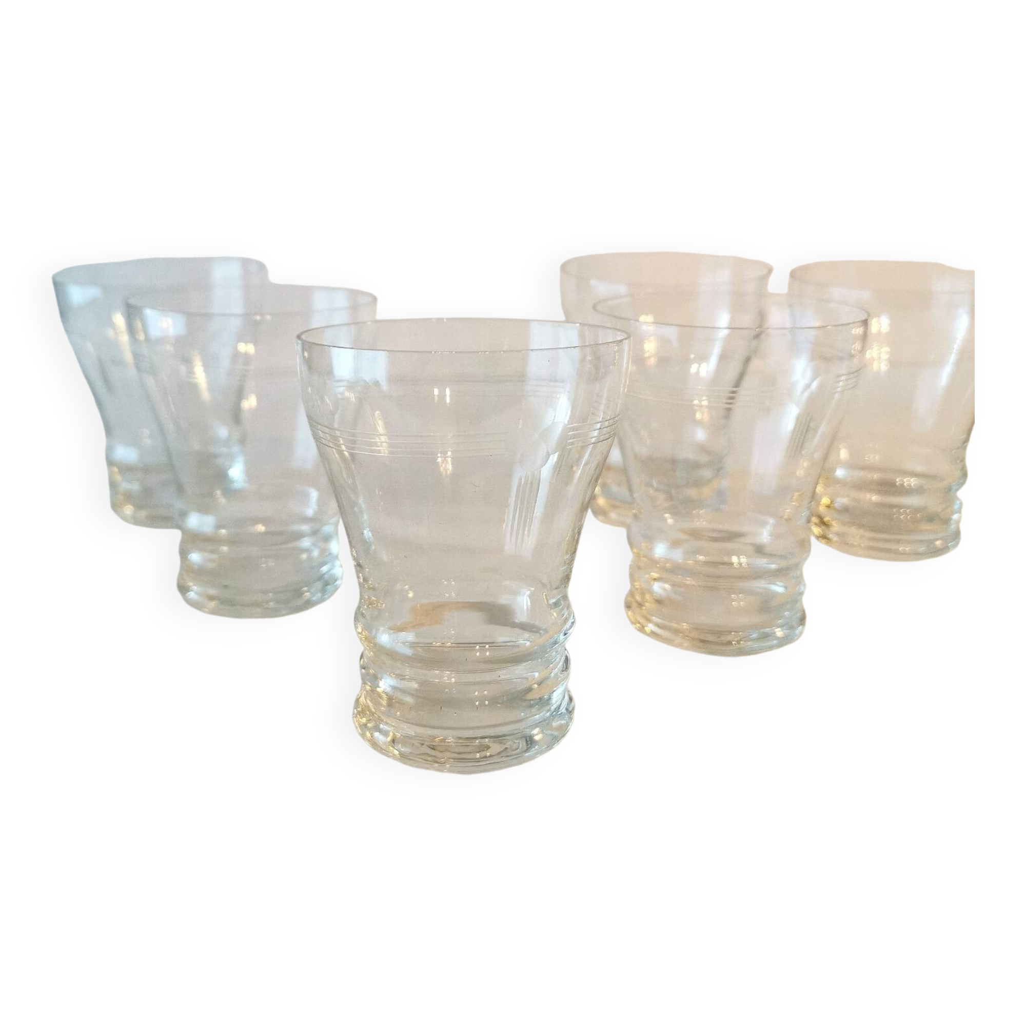 6 50s Wine Glasses, Art Deco pattern. Chiseled glass
