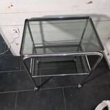 Vintage chrome metal dessert trolley with smoked glass from the 1970s.