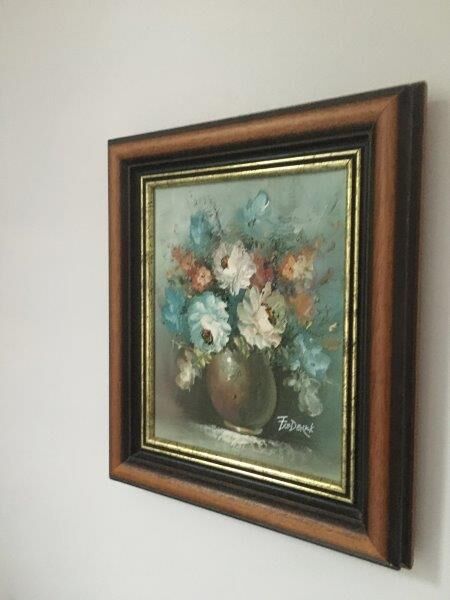 Oil on canvas, bouquet of flowers Still life signed Frédérick