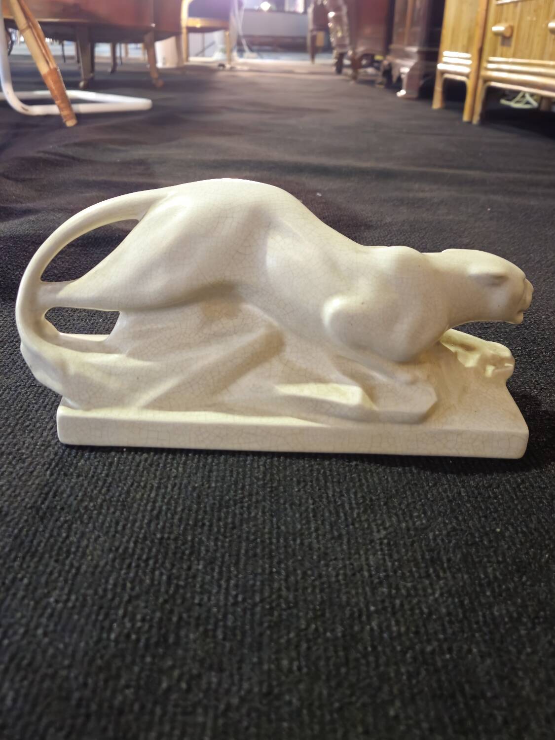 Art Deco Crackle Ceramic Panther 1930