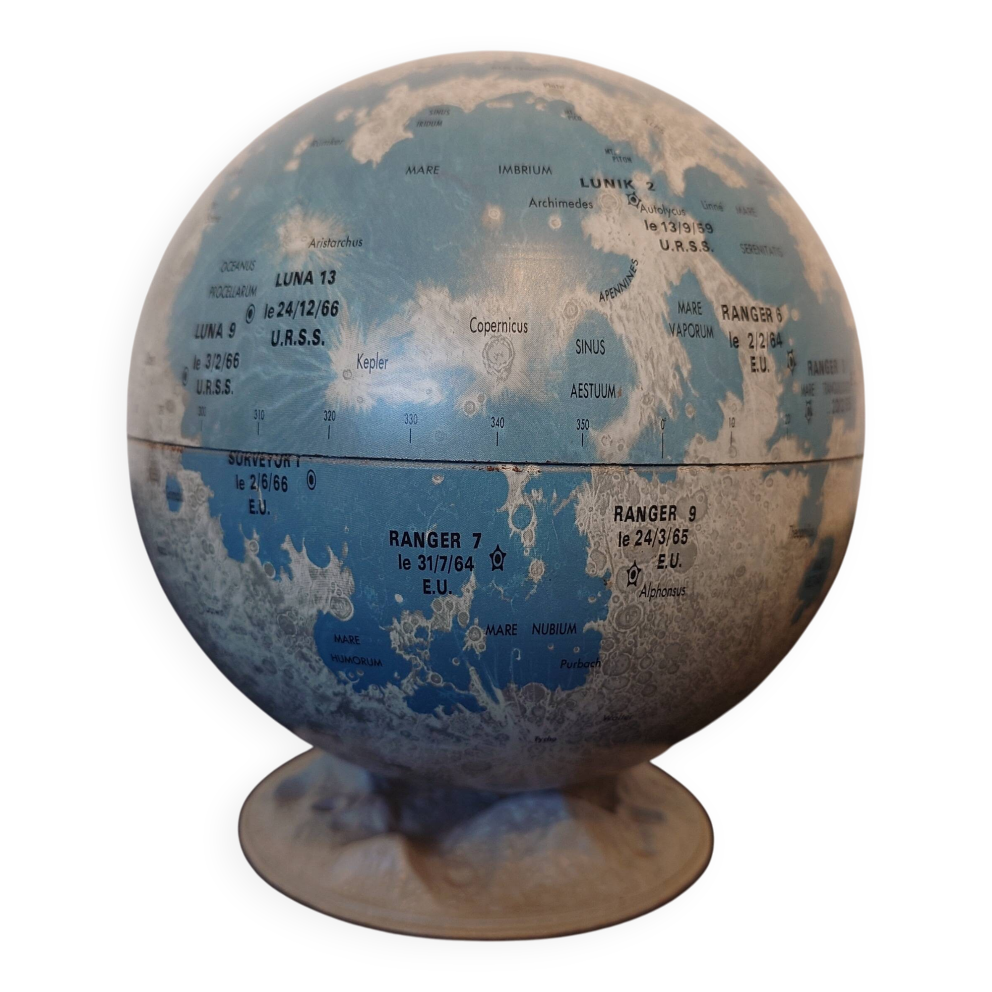 Lunar globe Robert I. Johnson 1966 – Vintage NASA – metal, original base