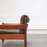 Teak and leather armchair