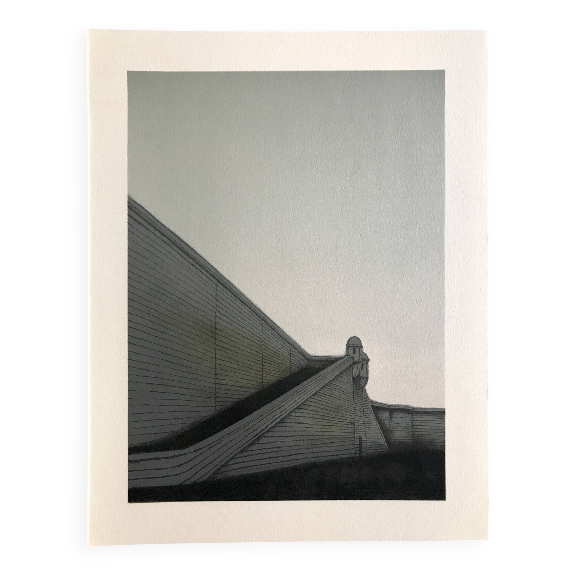 Original lithograph by alain le foll, fortifications, 1978