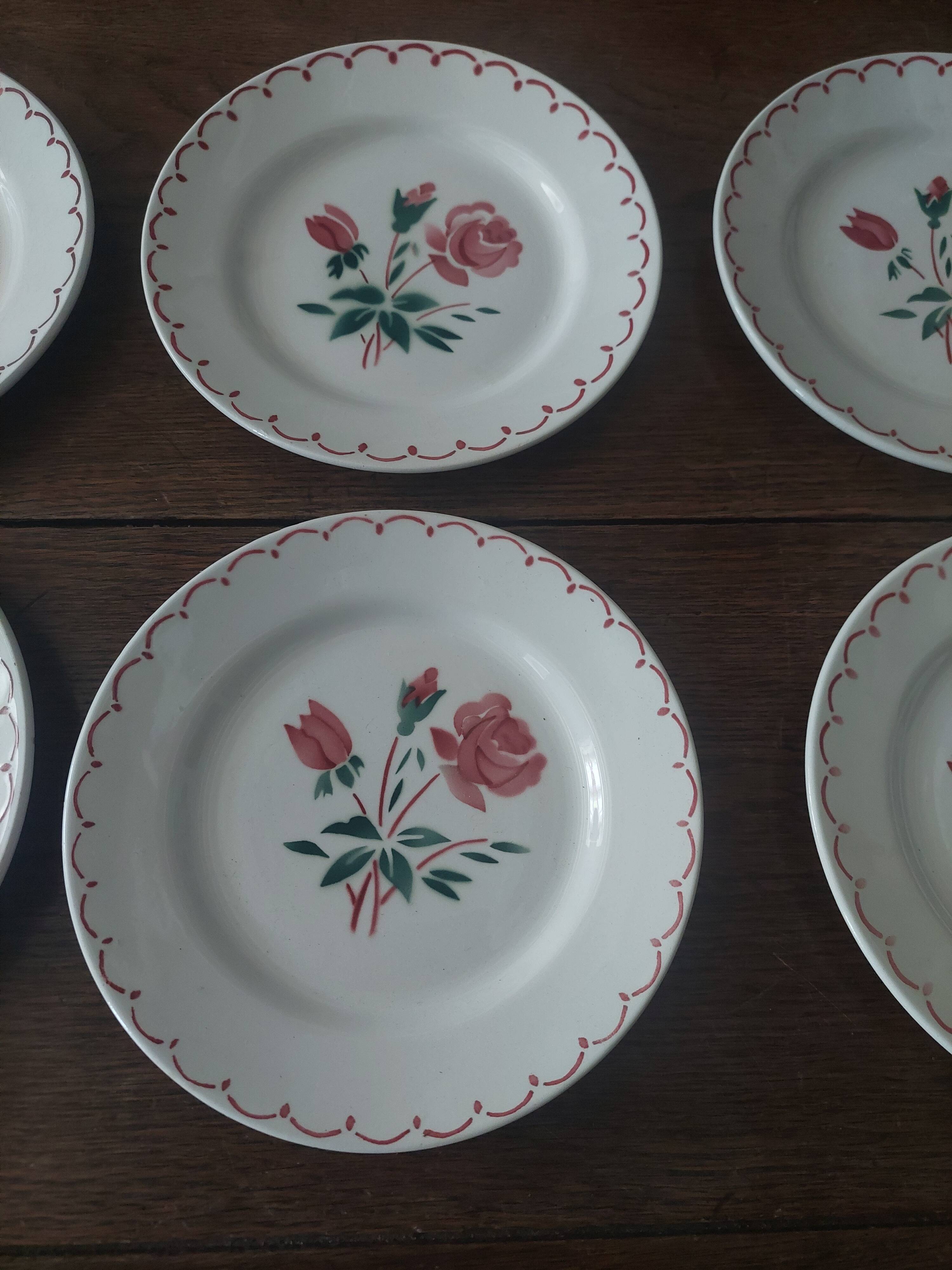 Set of six dessert plates in Badonviller iron earthenware FB year