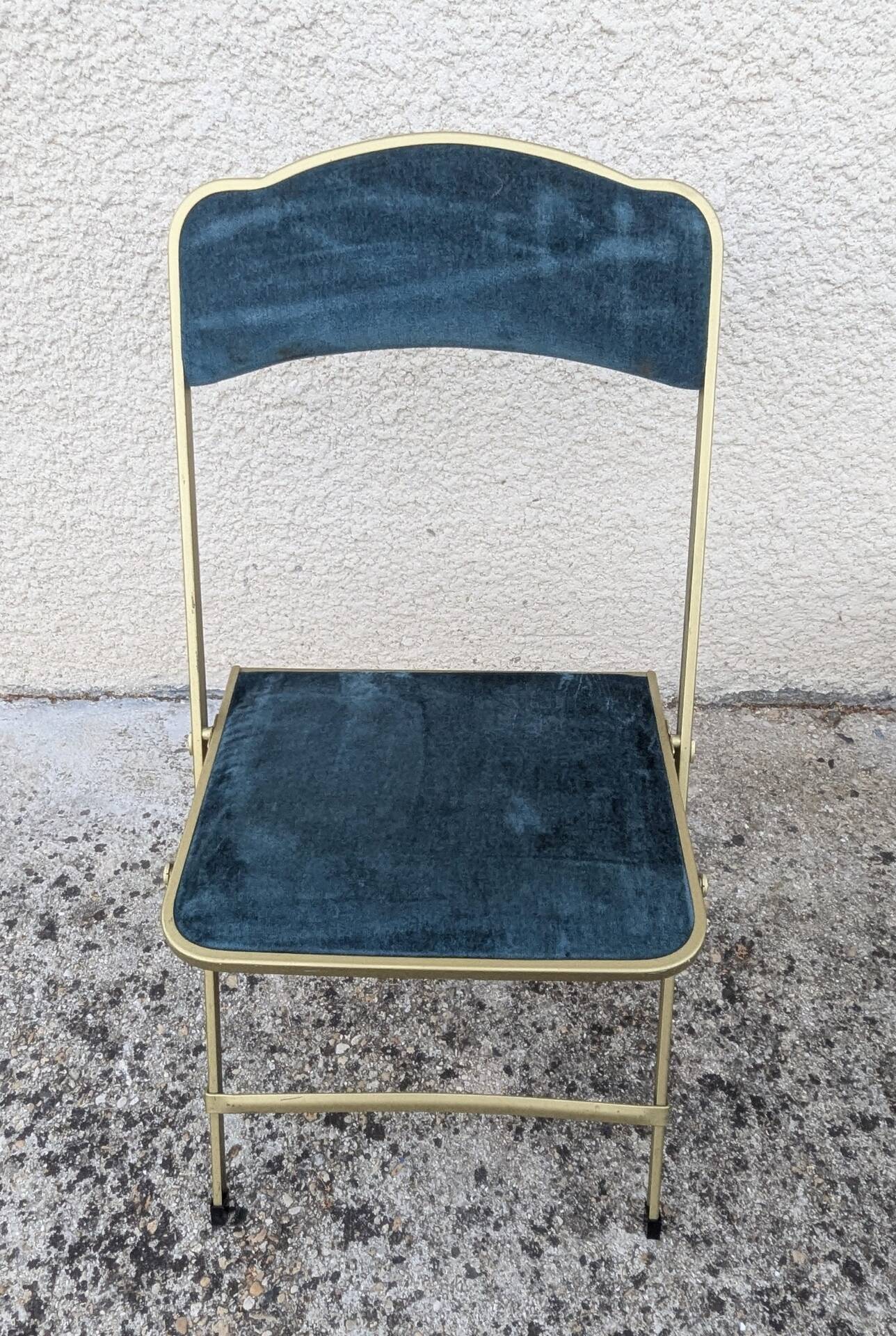 Vintage folding chair Mid-Century style Opera gold metal velvet