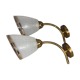 Pair of wall sconces frosted glass & brass 50