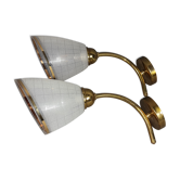 Paire d'appliques murales verre givré & laiton 50