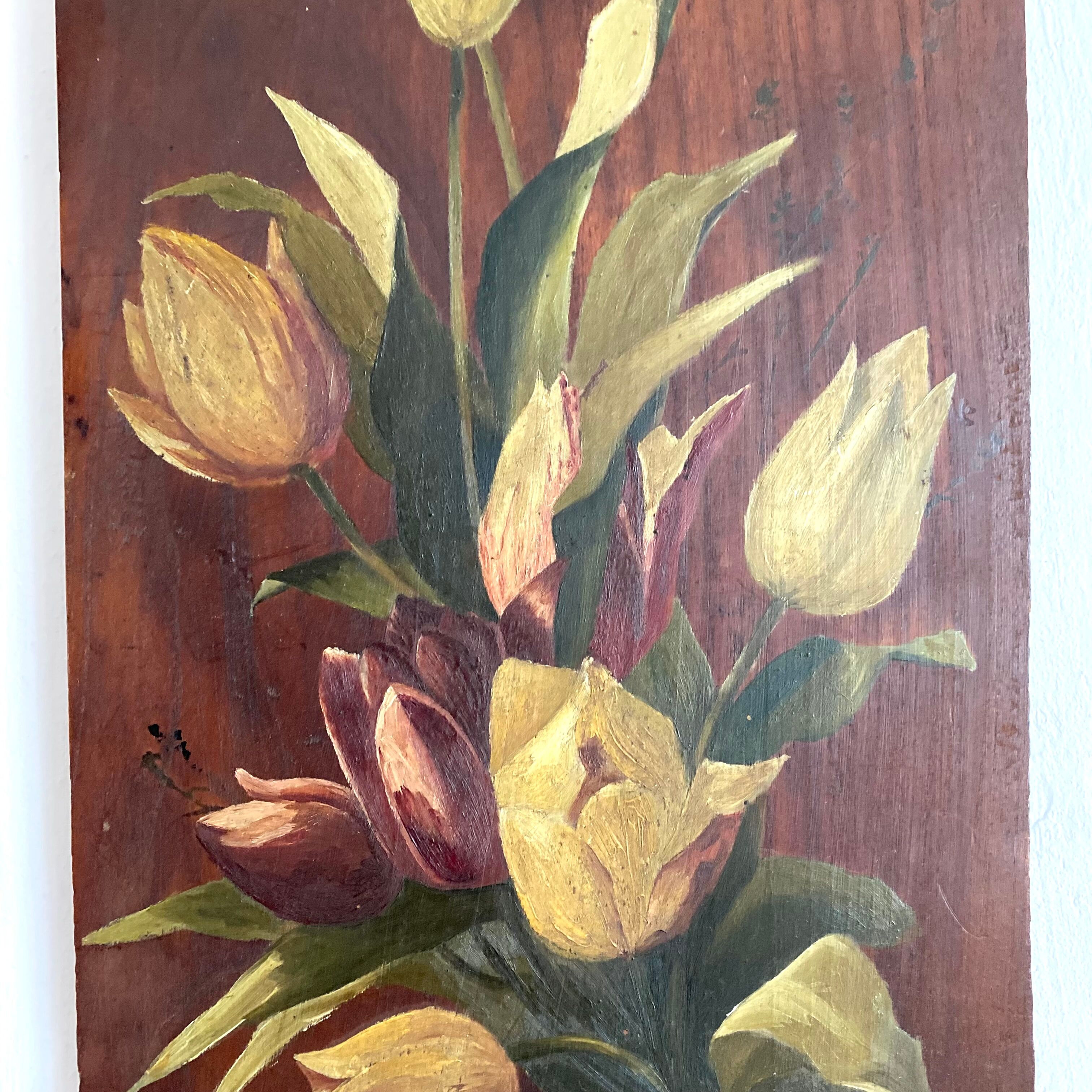 Peinture bouquet de fleurs sur bois 40 X 20