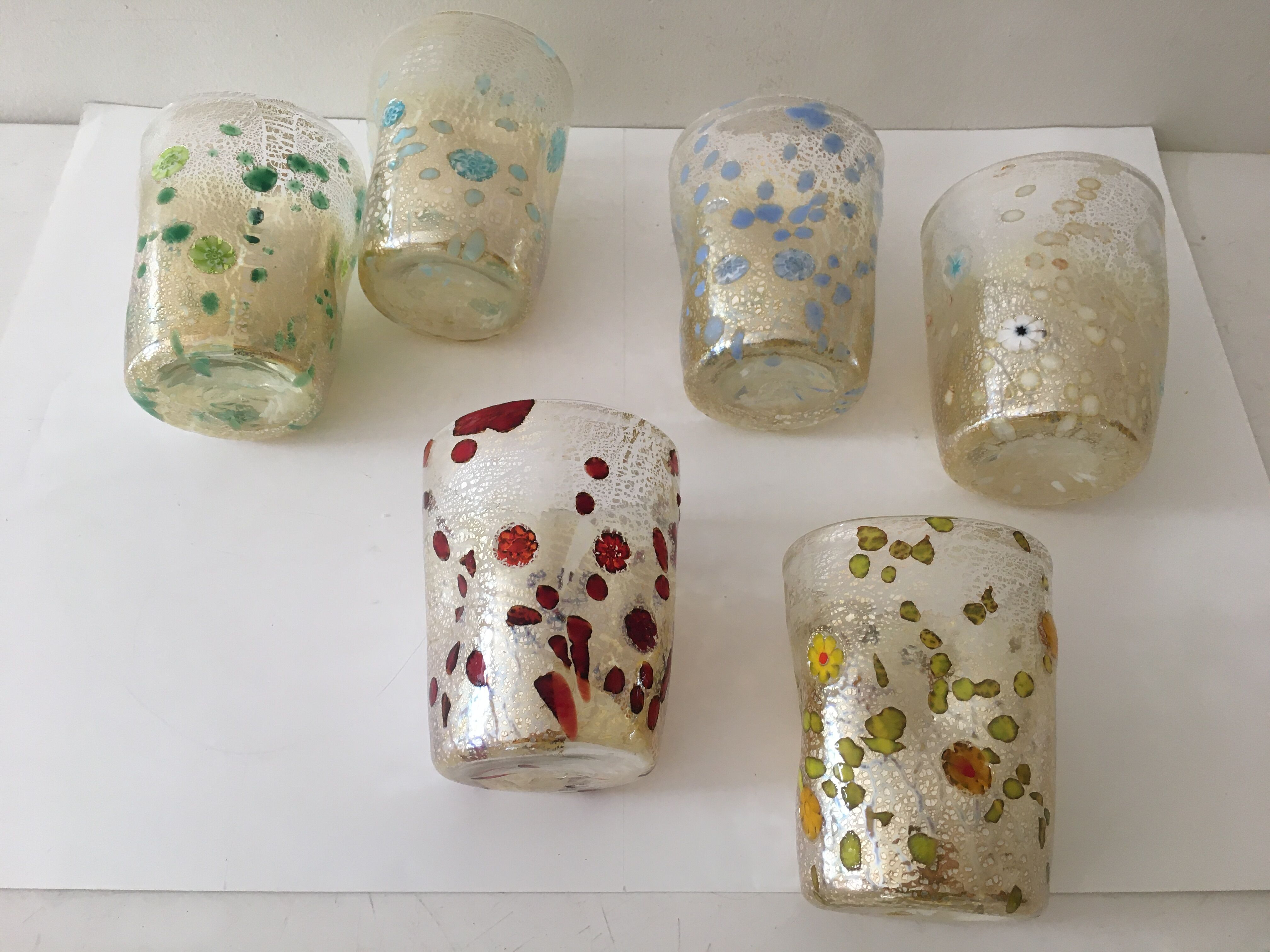 Set of 6 murano glasses acqua "goto" "murrisa" in murano glass unique piece