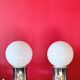 Pair of chromed metal and opaline lamps, 1980.