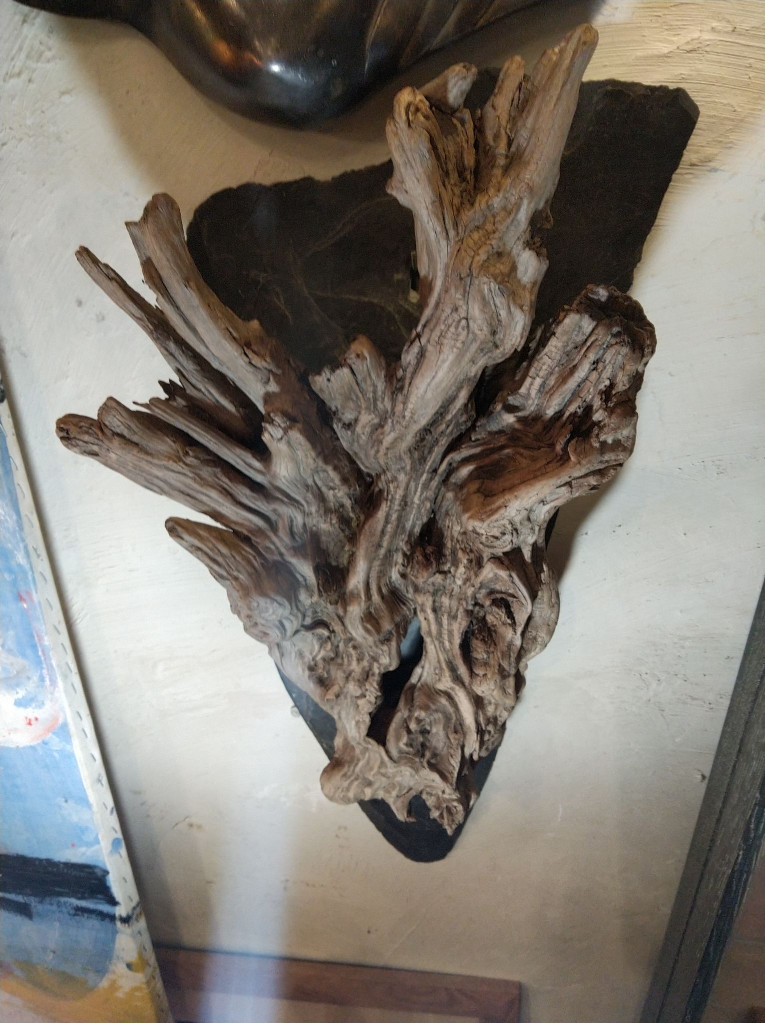 Natural wood sculptural coat rack