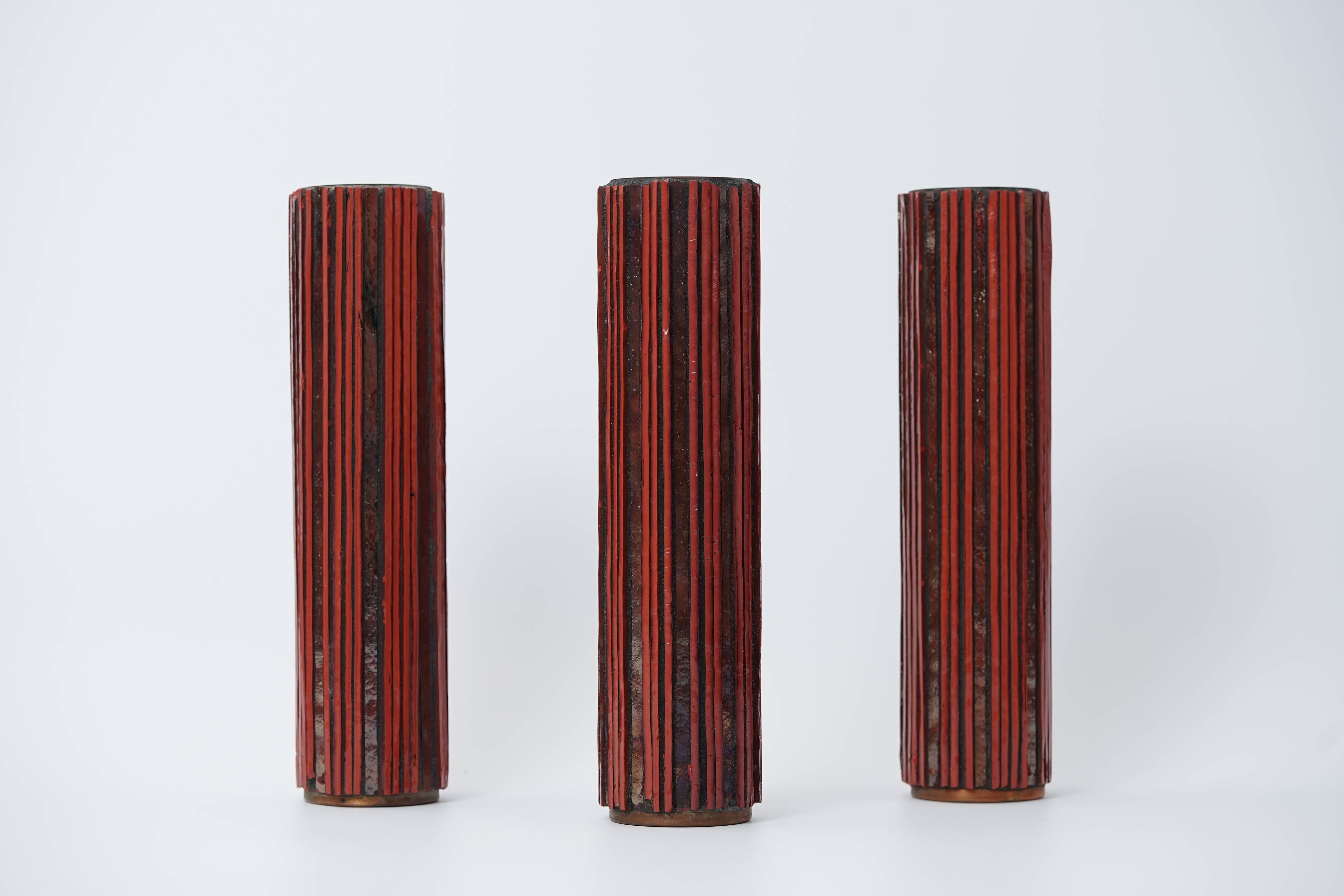 Pottery Mosaic Vases by W. Zimmermann for Ritter Set of 3