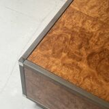 Coffee table in elm burl and chrome in the style of Willy Rizzo, 1970.