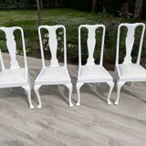 4 English white lacquered Chippendale chairs with faux leather seats