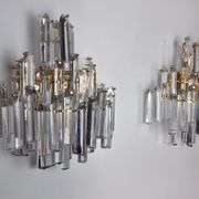 Pair of venini wall lamps, 3 levels, murano glass, italy, 1970
