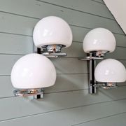 Pair of wall lights, G. Sciolari, in chrome metal and white opaline, 1970s