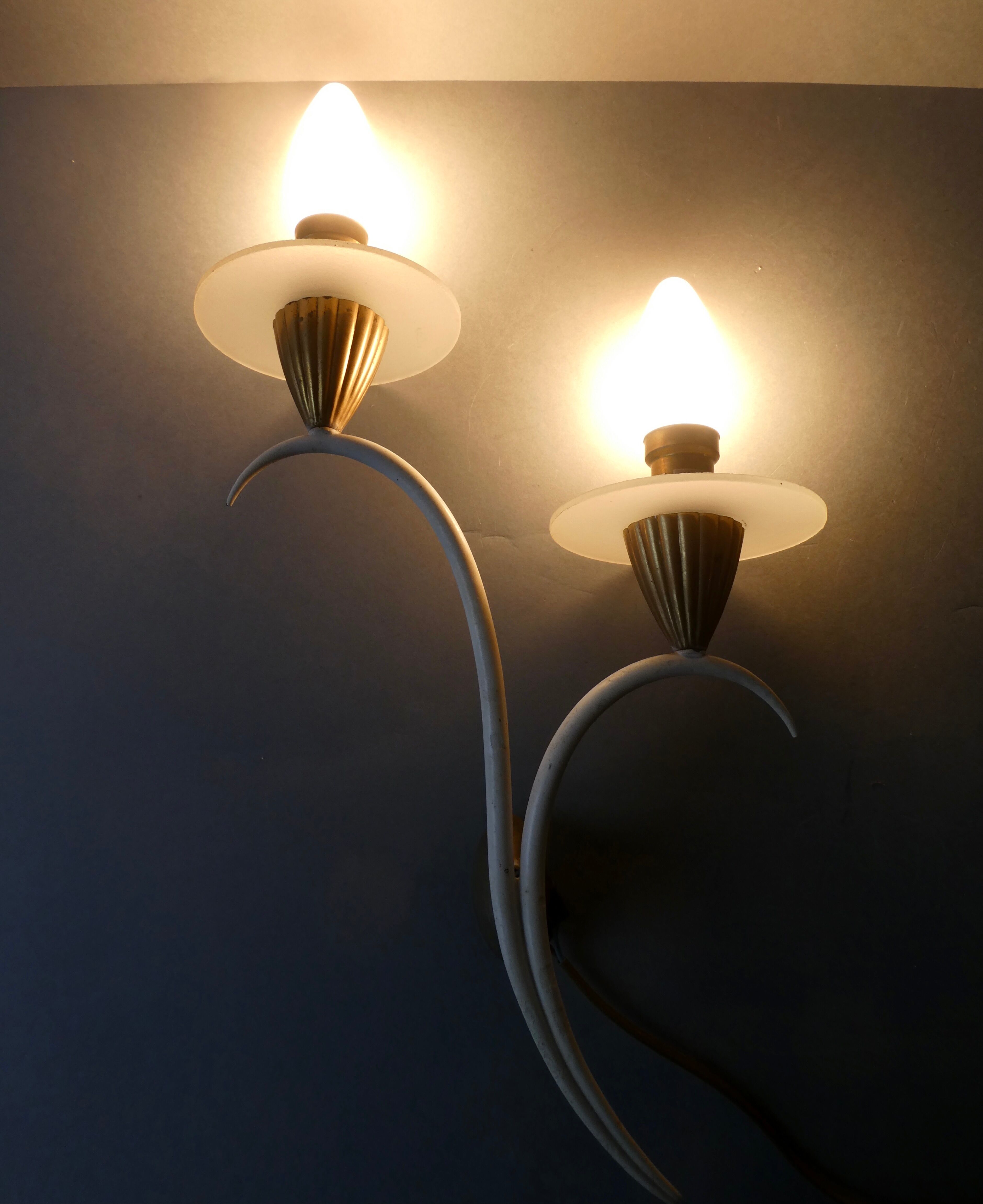 Pair of metal and glass sconces, 50s