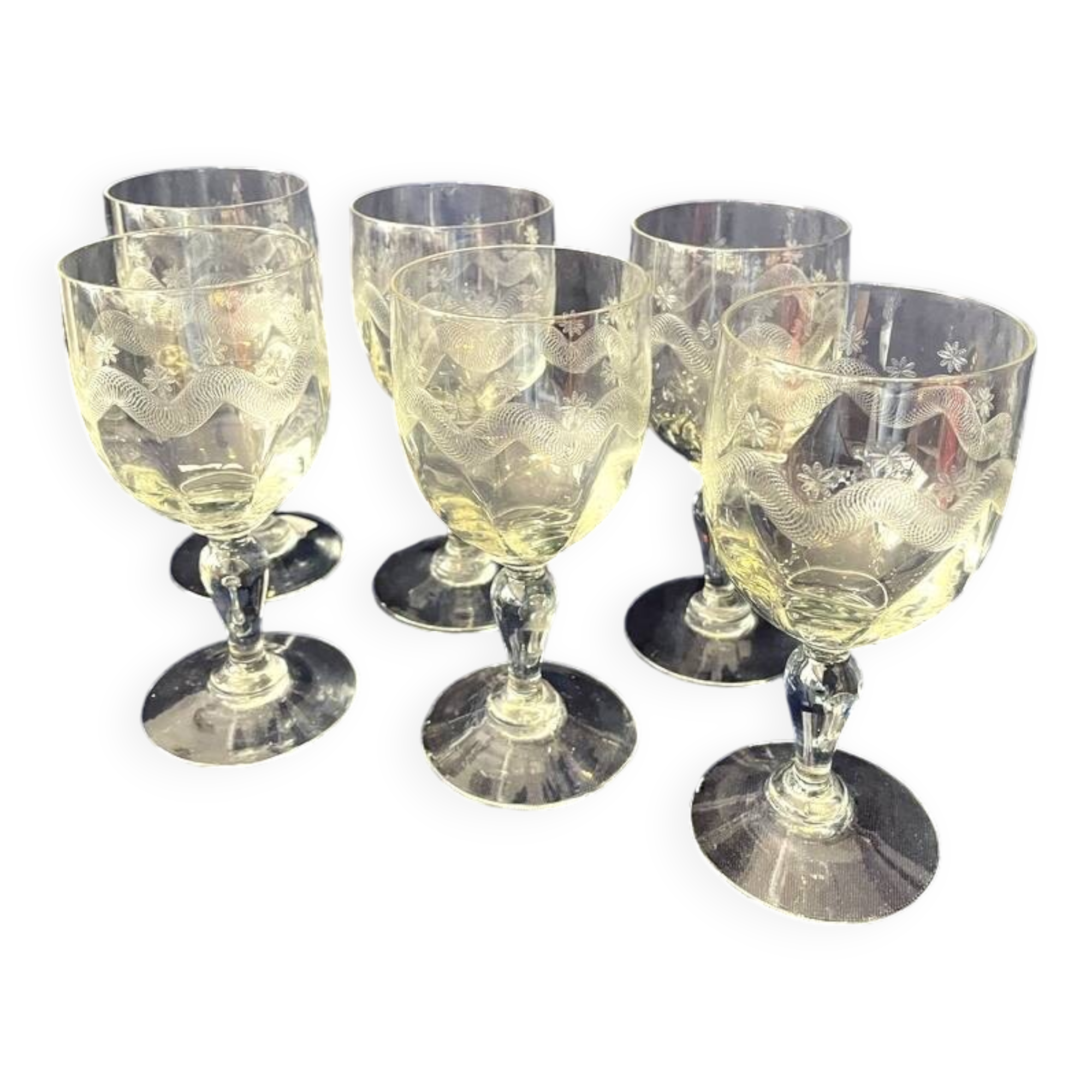 Set of 6 water glasses in engraved glass vierzon emma model