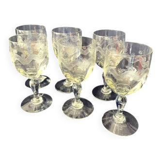 Set of 6 water glasses in engraved glass vierzon emma model