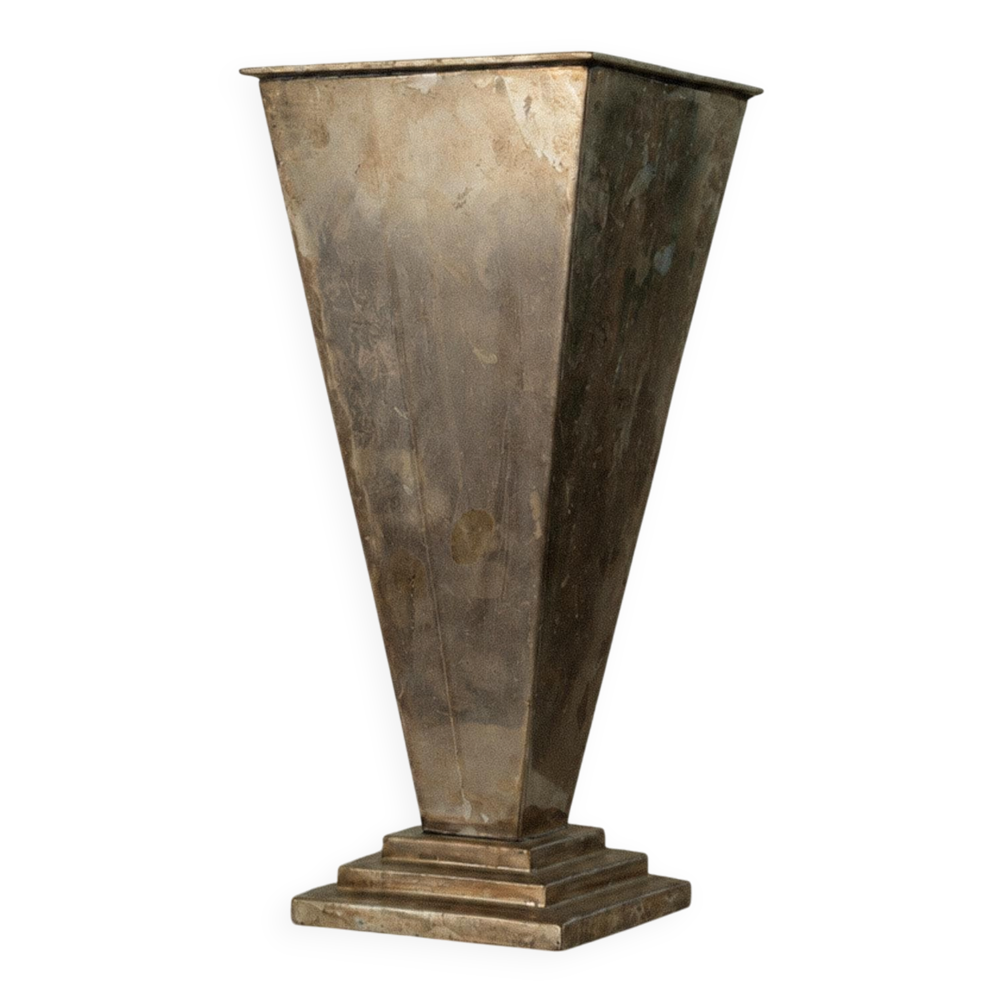 Vase pyramidal vintage en métal argenté des années 1980