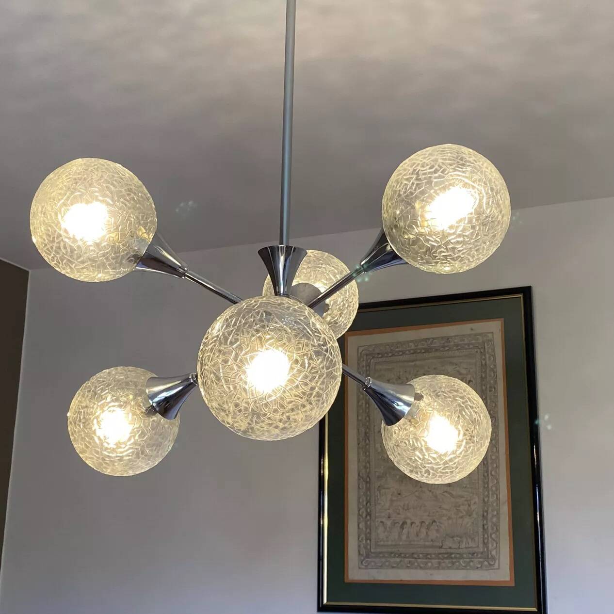 Sputnik chandelier with 6 globes. 1970. Space Age.