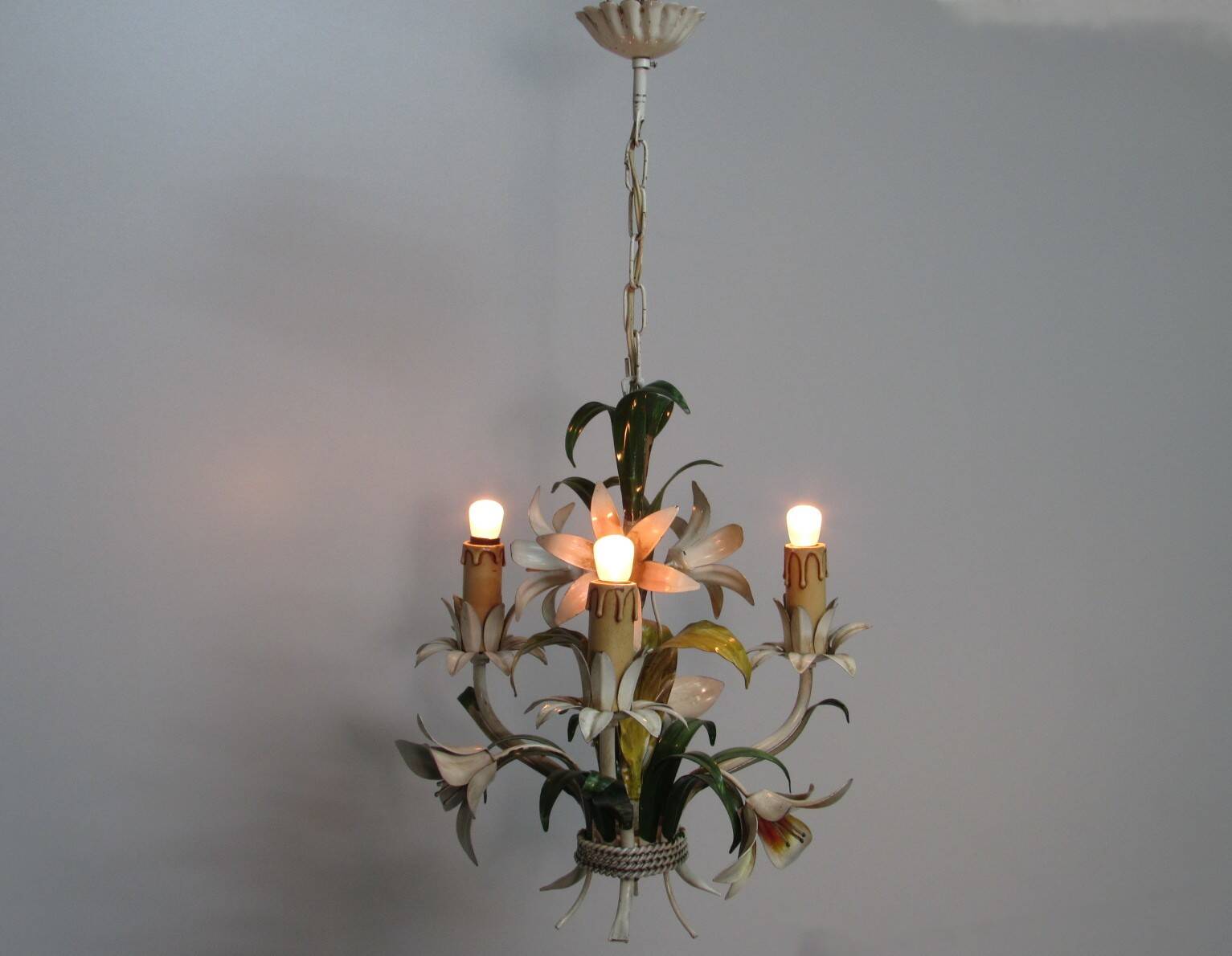 Hanging lamp in metal. 3 lights. Vintage 1960s.