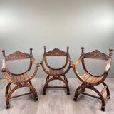Set of Three Renaissance Style Armchairs, 19th Century