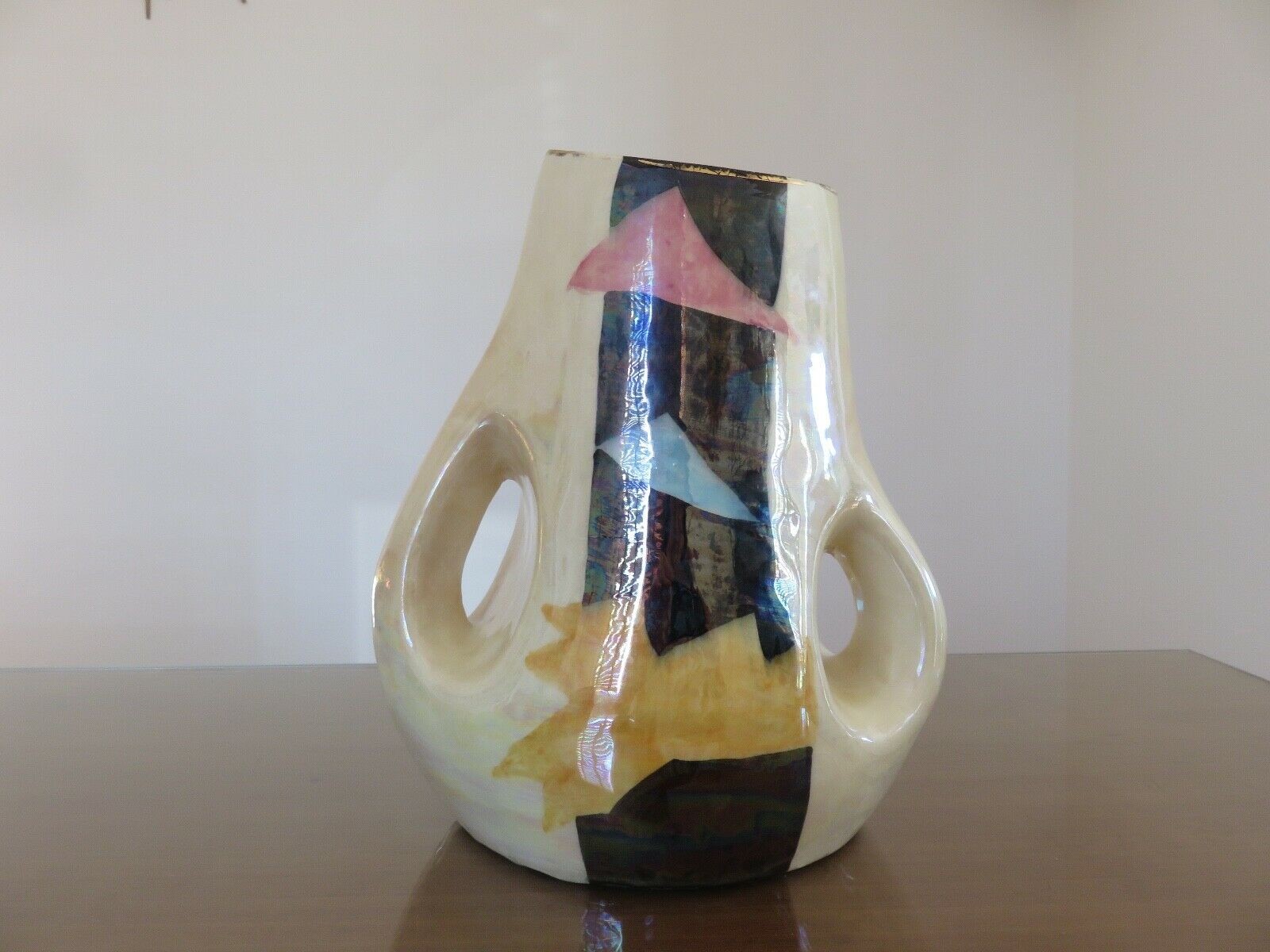 Large free-form vase in iridescent ceramic 60s