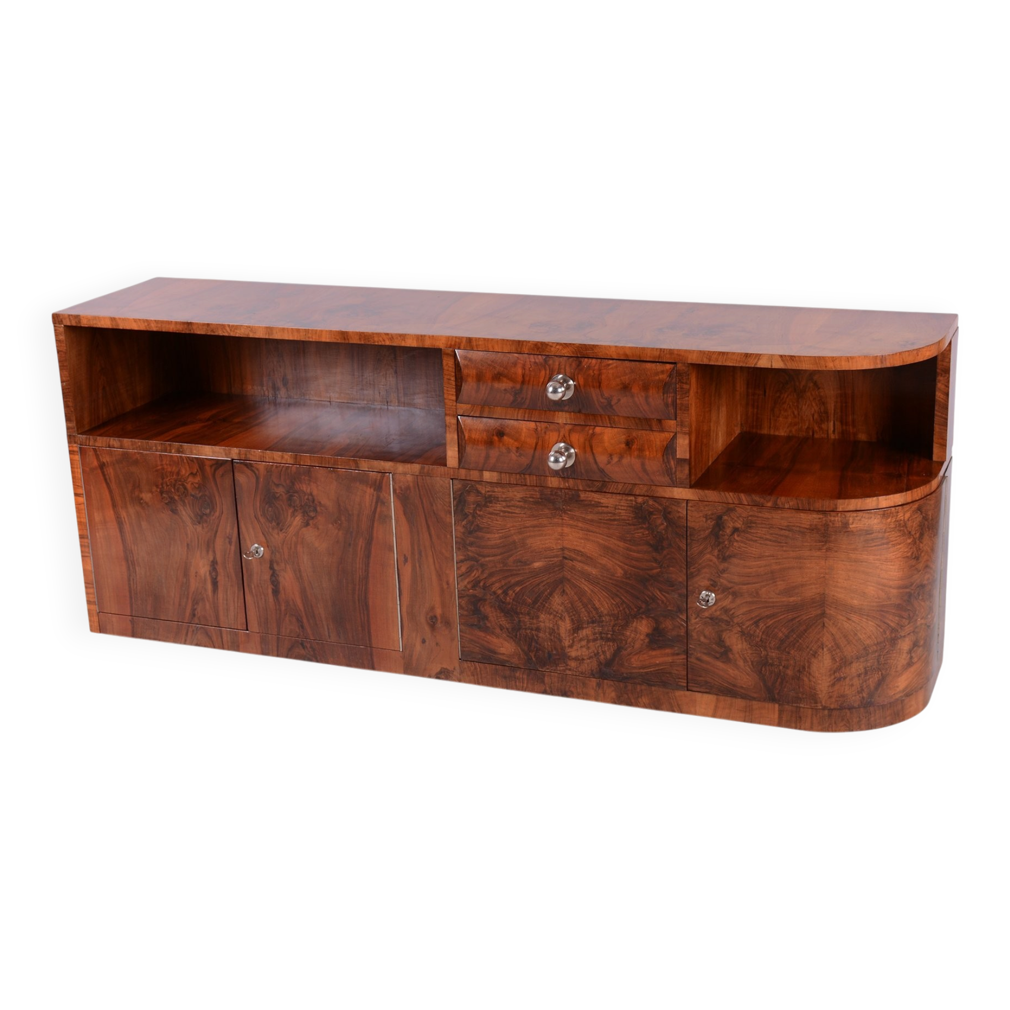 Buffet Art Déco en noyer et chrome, années 1920