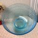 Salad bowl in molded glass pressed art deco fluorescent blue