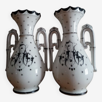 Pair of church vases, signed Dauphin rue de Sèvres