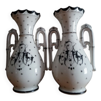 Pair of church vases, signed Dauphin rue de Sèvres