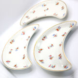Ravier lune aux motifs de fleurs et liseré or en porcelaine de Limoges