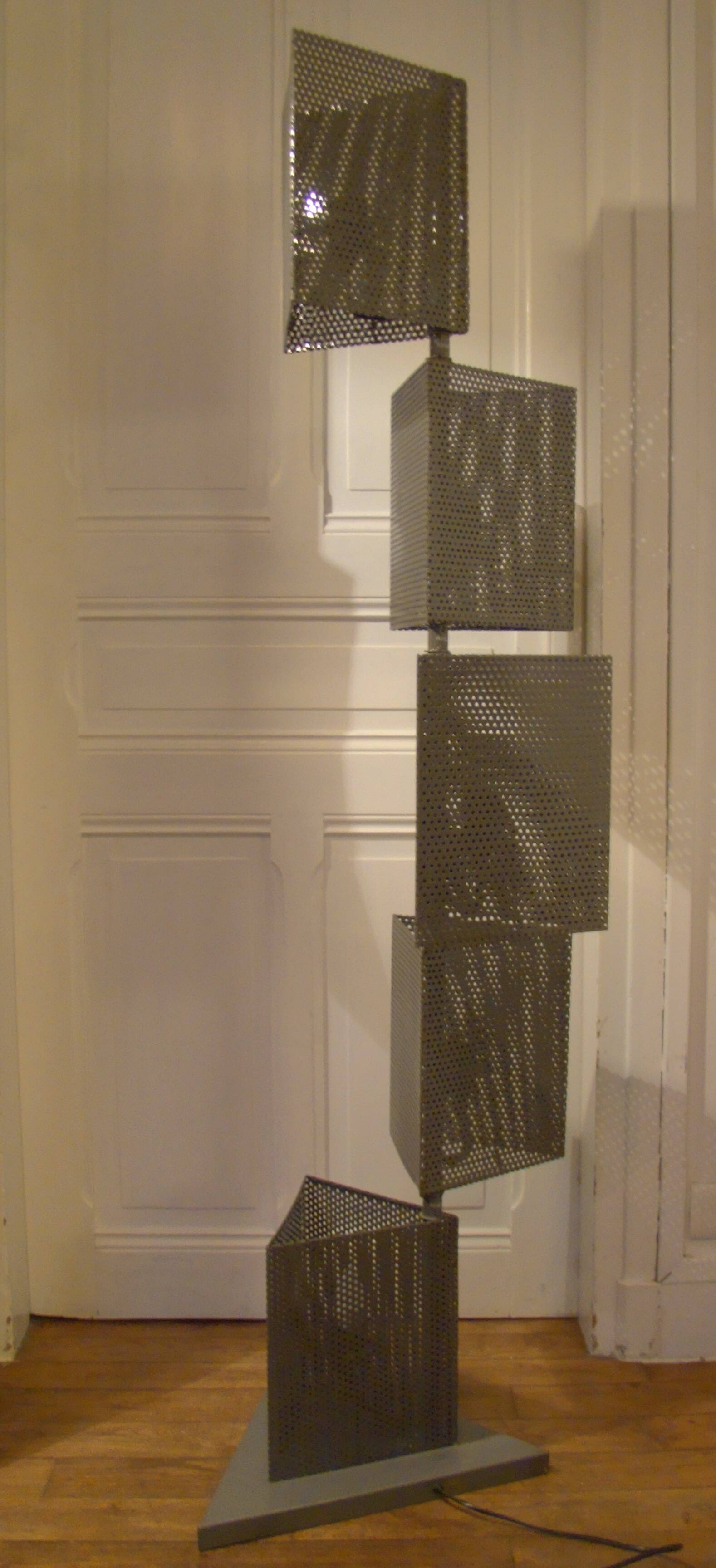 Vintage perforated metal floor lamp