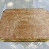 Old tray in woven rattan and mother-of-pearl, 1980s, vintage