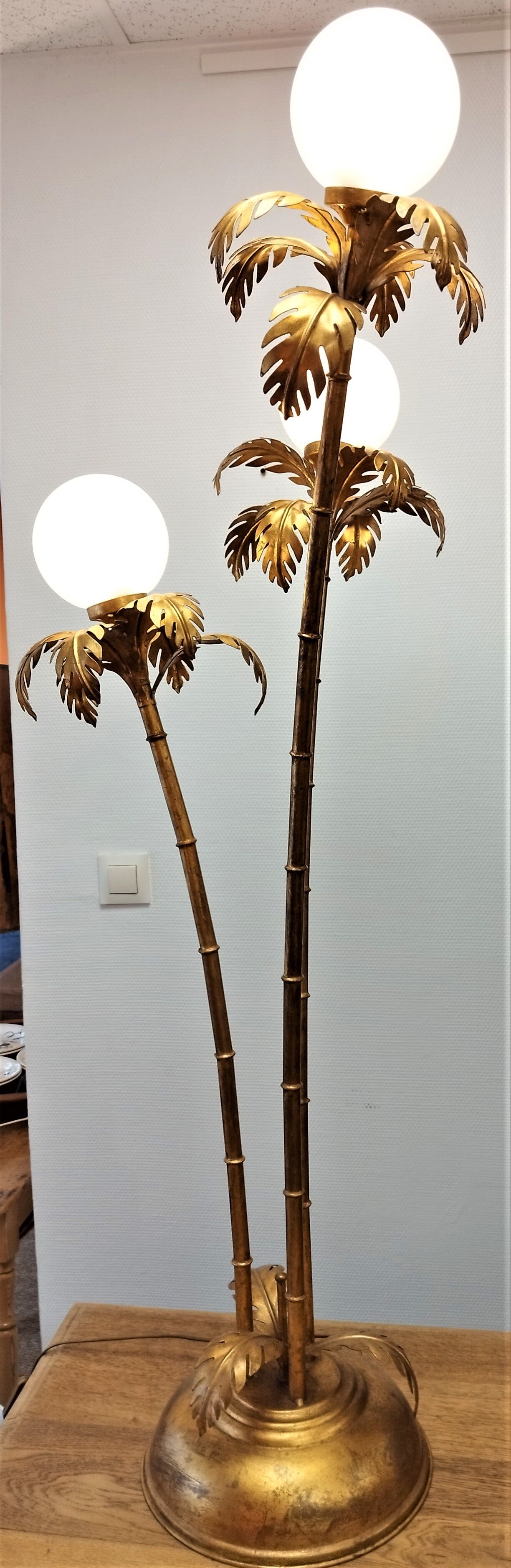 3-globe gilded metal floor lamp