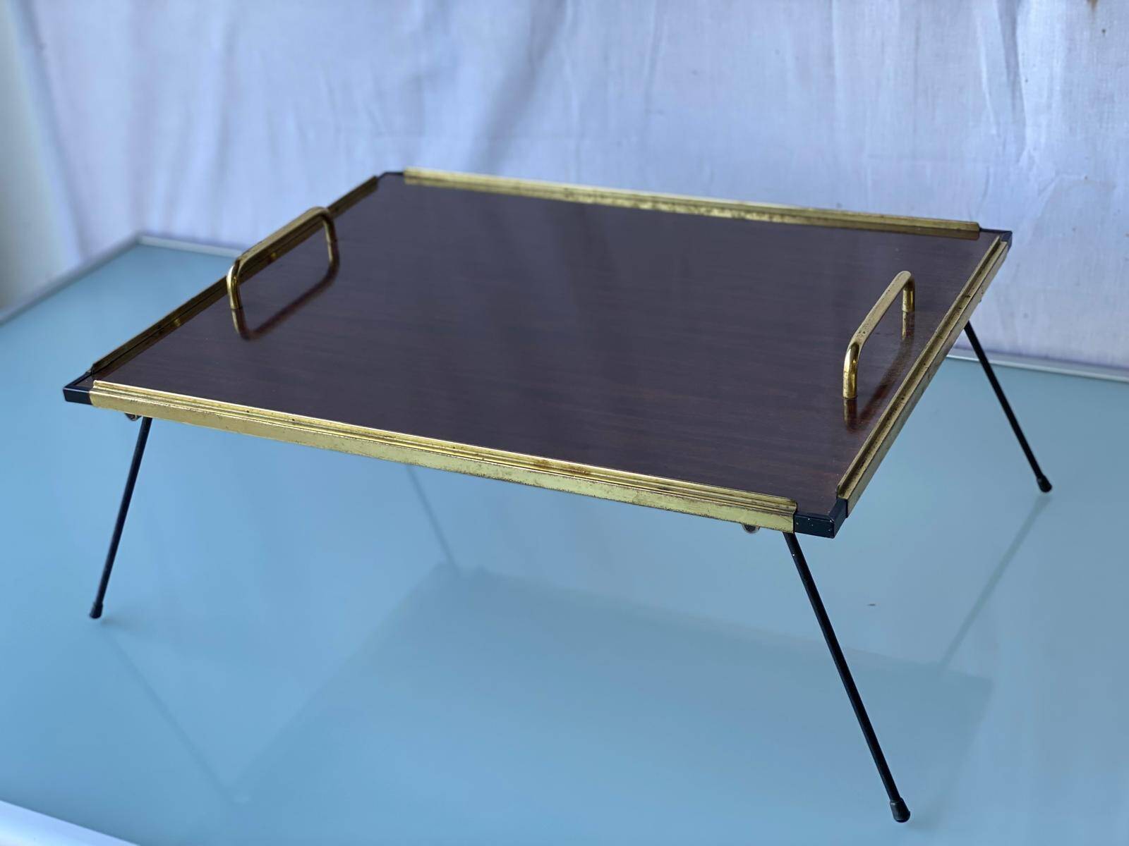 Vintage folding breakfast tray in gilded rosewood 50x40