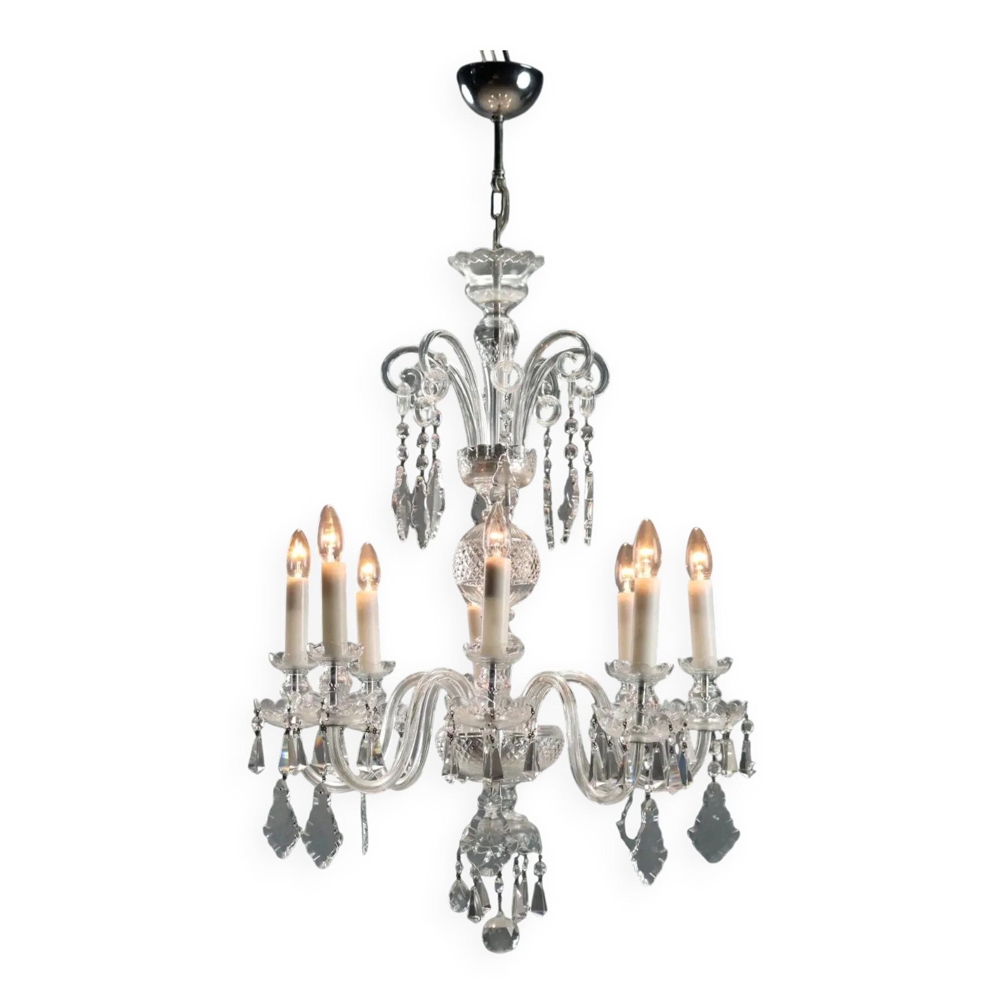 Antique Bohemian crystal chandelier with 8 lights, 20th century.