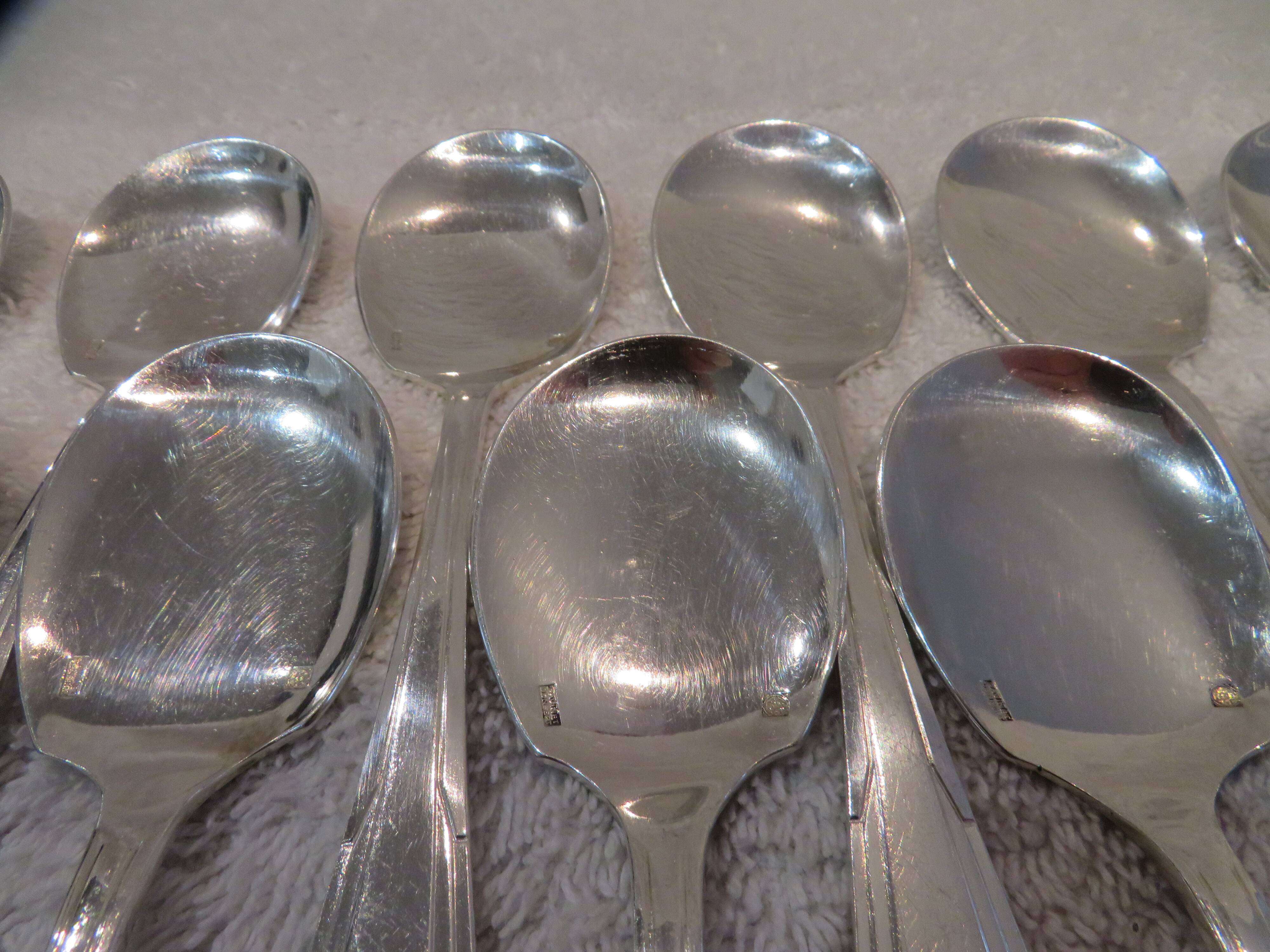 12 silver-plated ice cream scoops, goldsmith Ravinet Denfert st art deco 14cm
