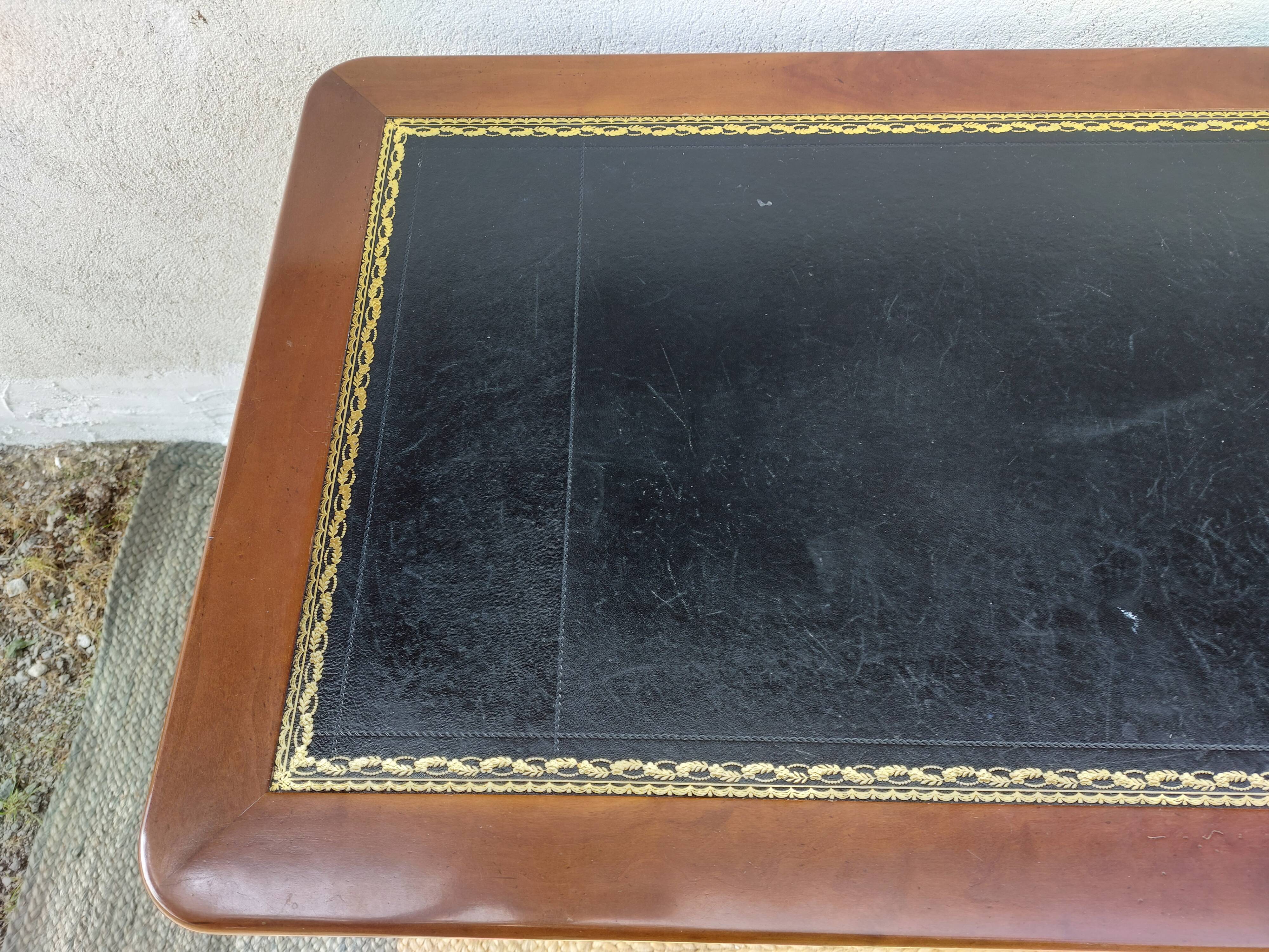 Desk, black leather top