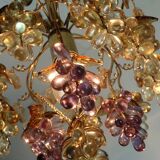 Very rare palwa mid century chandelier 1970s crystal glass and gilt brass grapes and leaves
