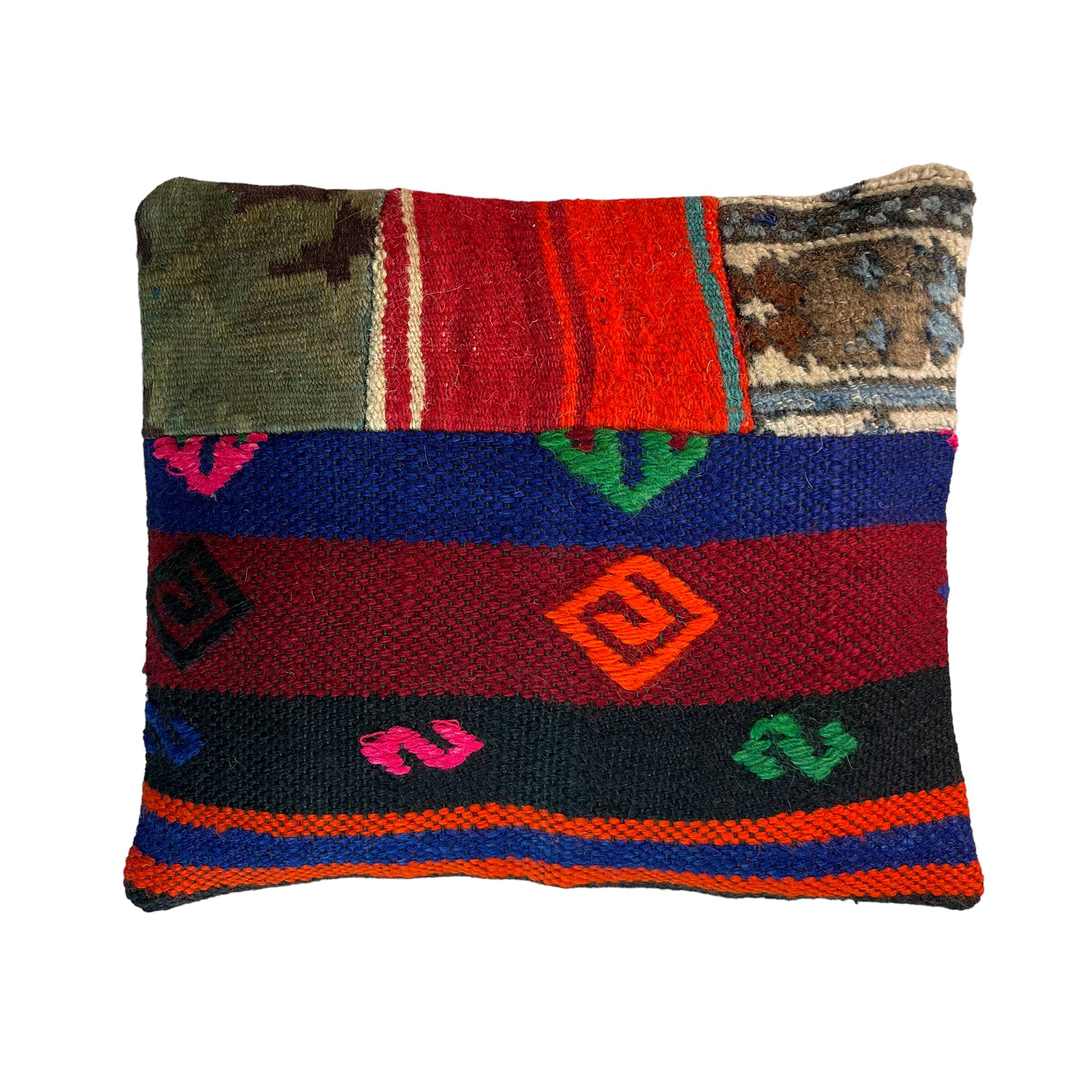 Housse de coussin kilim patchwork turc vintage, 43 x 37 cm