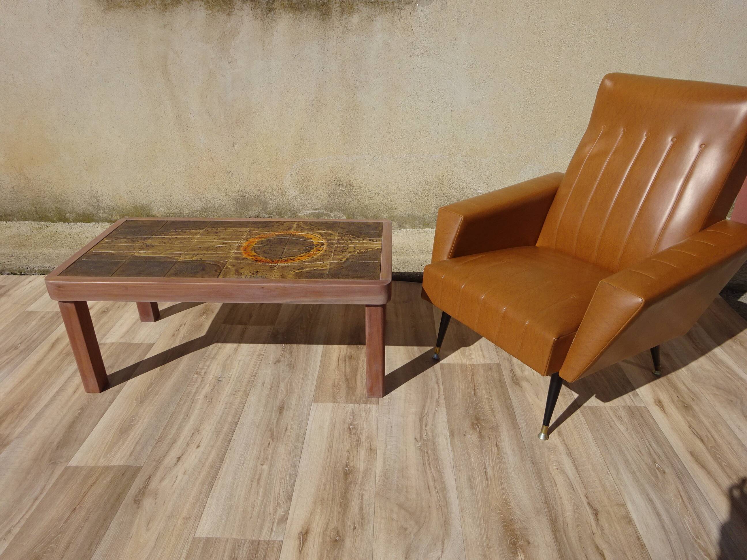 Vintage coffee table, Vallauris ceramics, signed J.d'Asti