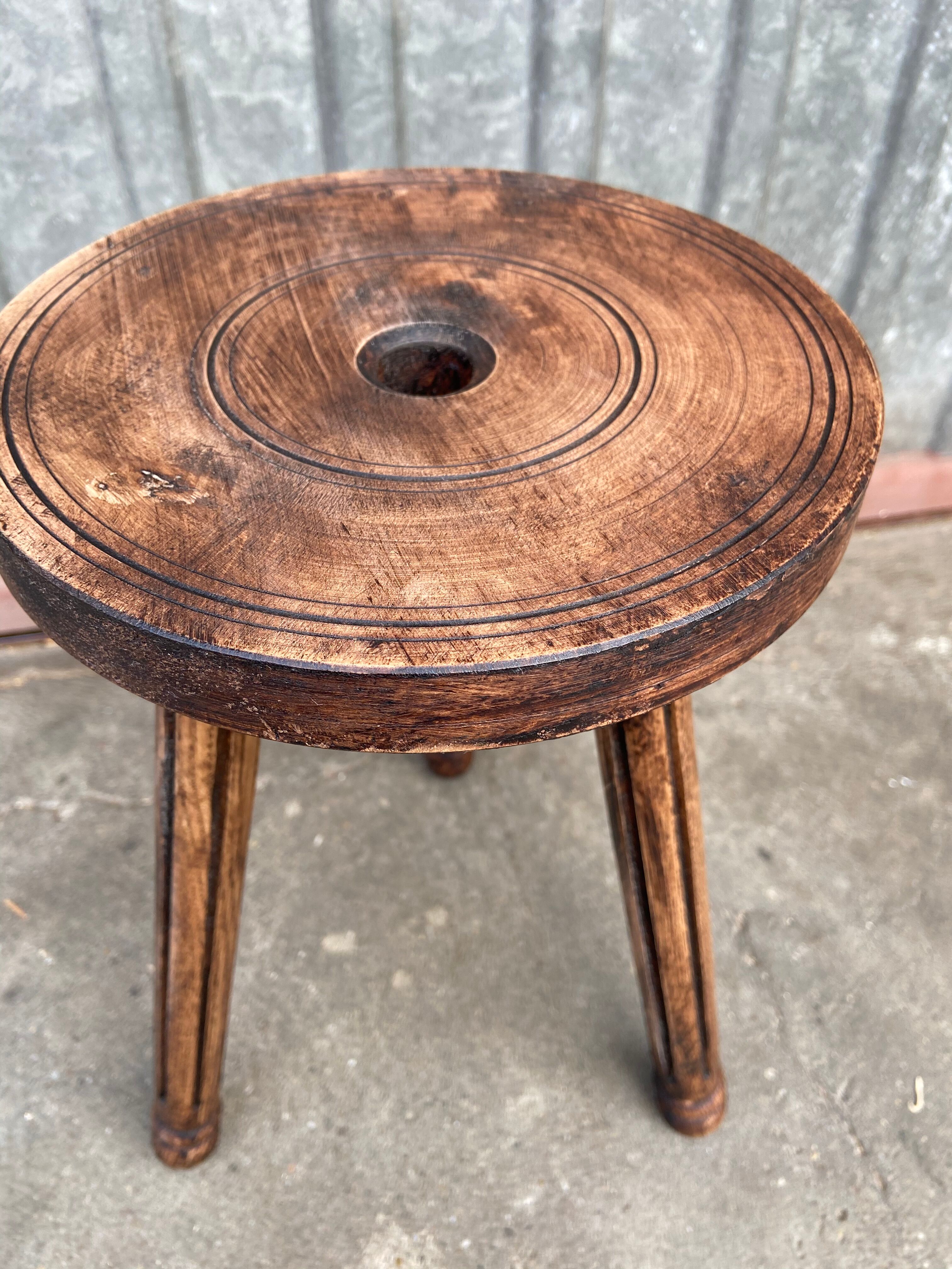 Vintage wooden footstool rustical bohemian deco farm stool
