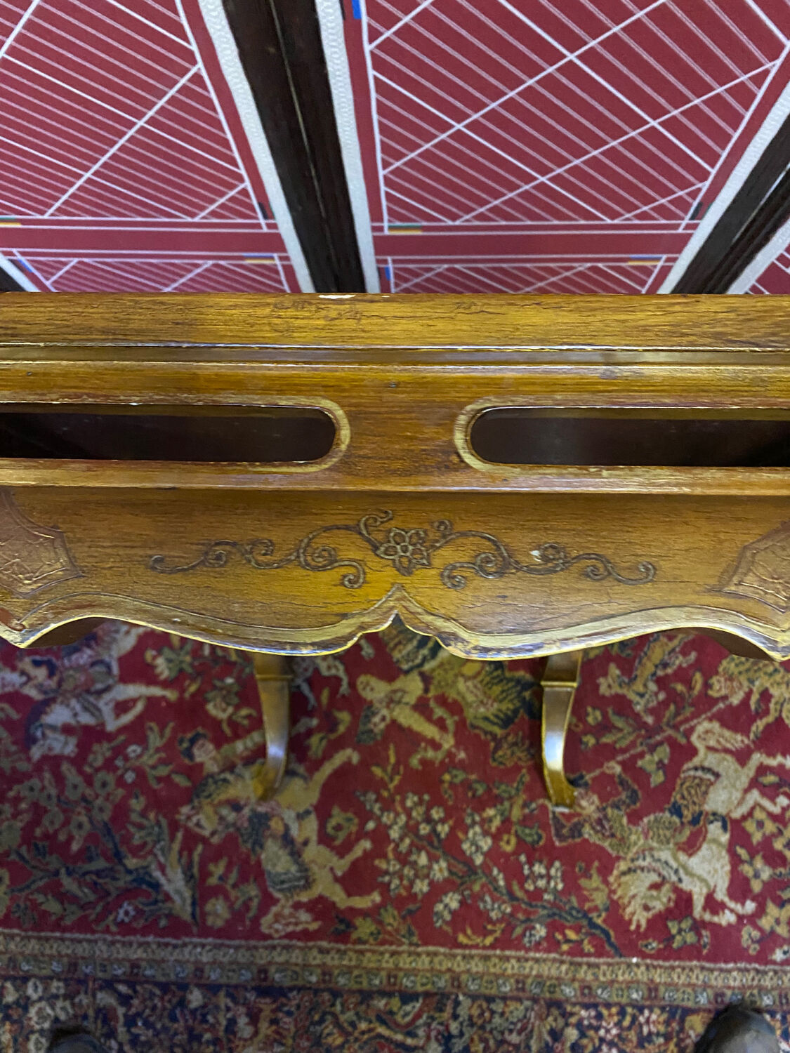 Chinese, Asian wooden coffee table nature peacock scene