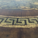 Moroccan table with painted sheet metal top and mother-of-pearl inlay