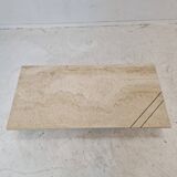 Rectangle Travertine Coffee or Side Table with Brass, Italy 1980s