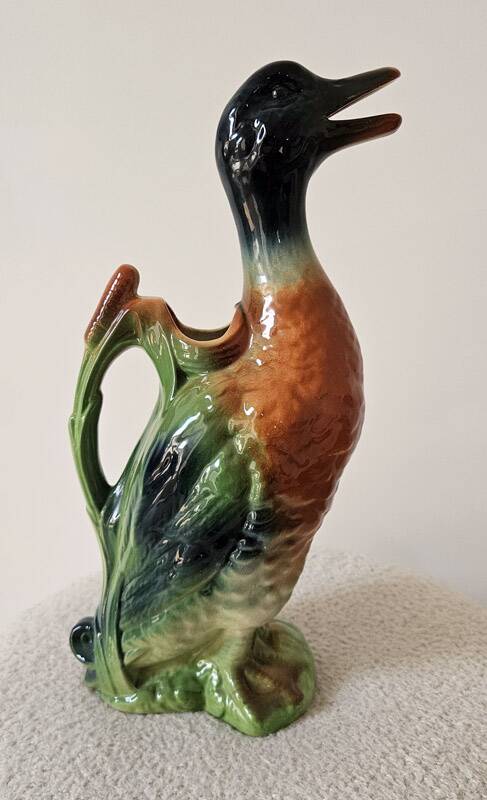 Large duck jug in Saint-Clément earthenware – signed – vintage